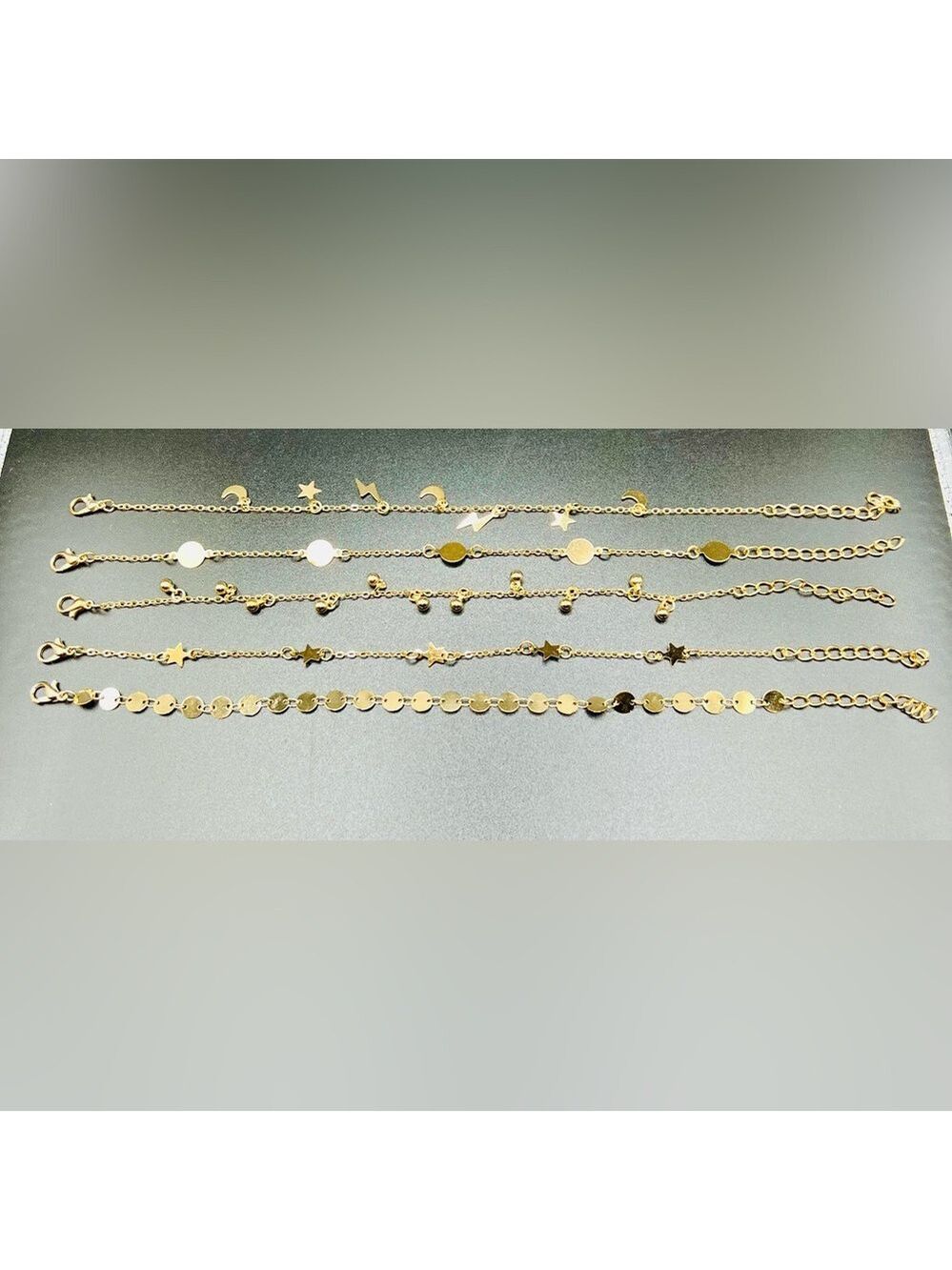 New set of 6 Gold Plated Anklets Moon Stars - Picture 4 of 16
